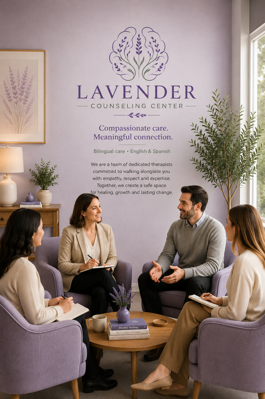 Comfortable counseling space at Lavender Counseling Center.